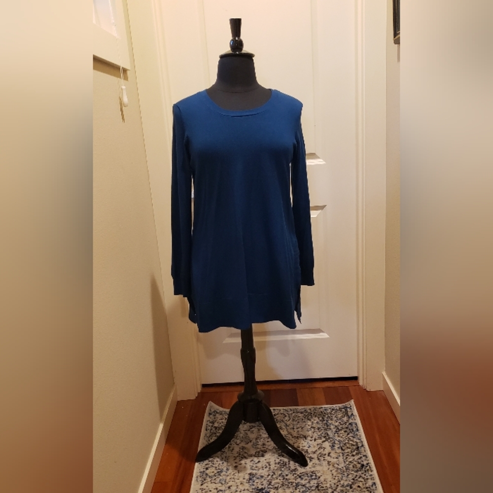 GNW Teal Blue Women's Long Tunic Top W/ Split Hem Detail